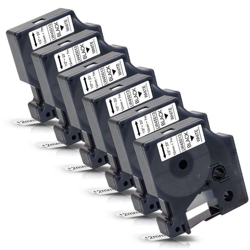 Labelwell 6-Pack A45013 Compatible Dymo D1 Label Tape Black On White Replacement For 45013 S0720530 Refills For Labelmanager 160 280 210D 360D 420P 450P 450D 450Duo Pnp Label Maker, 1/2 Inch X 23 Ft - Image 1